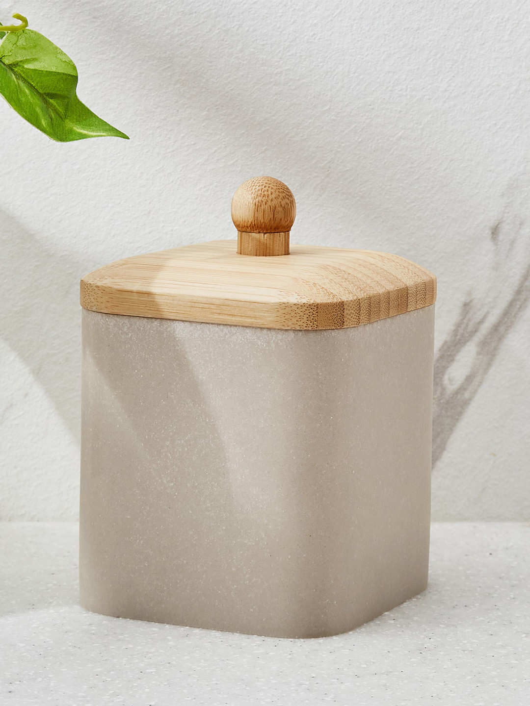 

Home Centre Senegal Beige & Brown Cotton Jar with Bamboo Lid