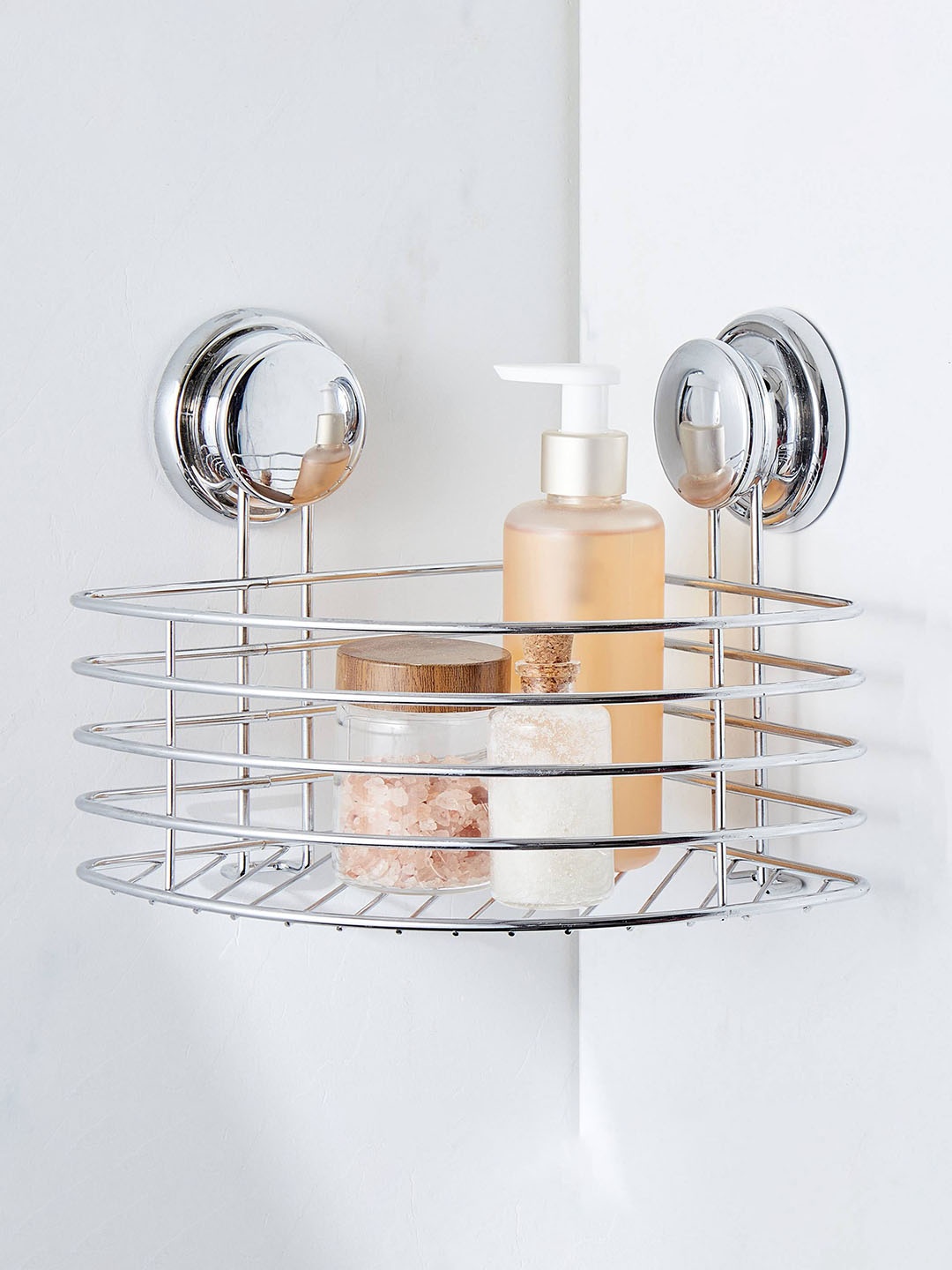 

Home Centre Silver Toned Stainless Steel Corner Shower Caddy