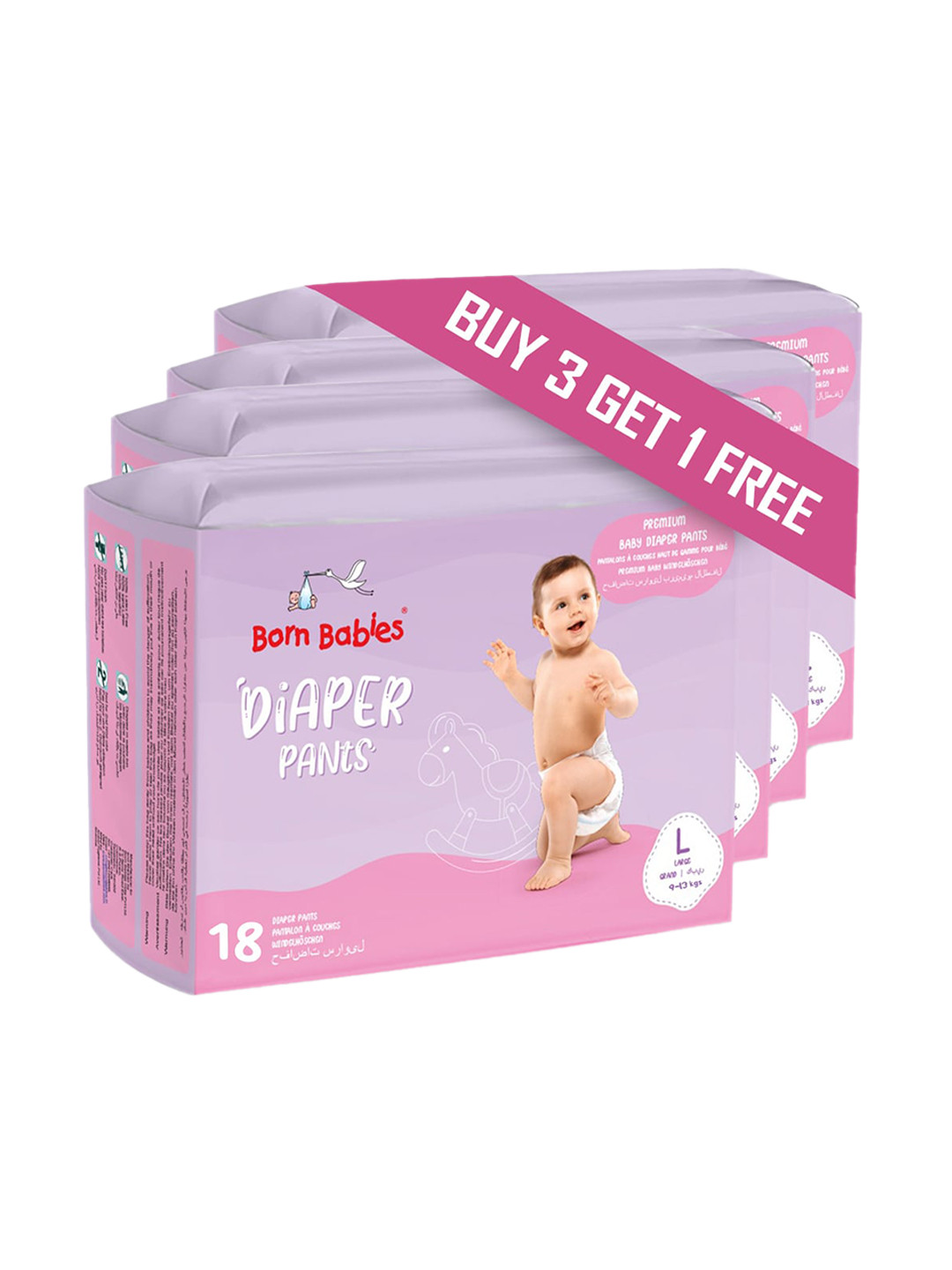 

Born Babies 4Pcs Three Layer Leakage Protection Diaper Pants - 72 Pieces, Purple