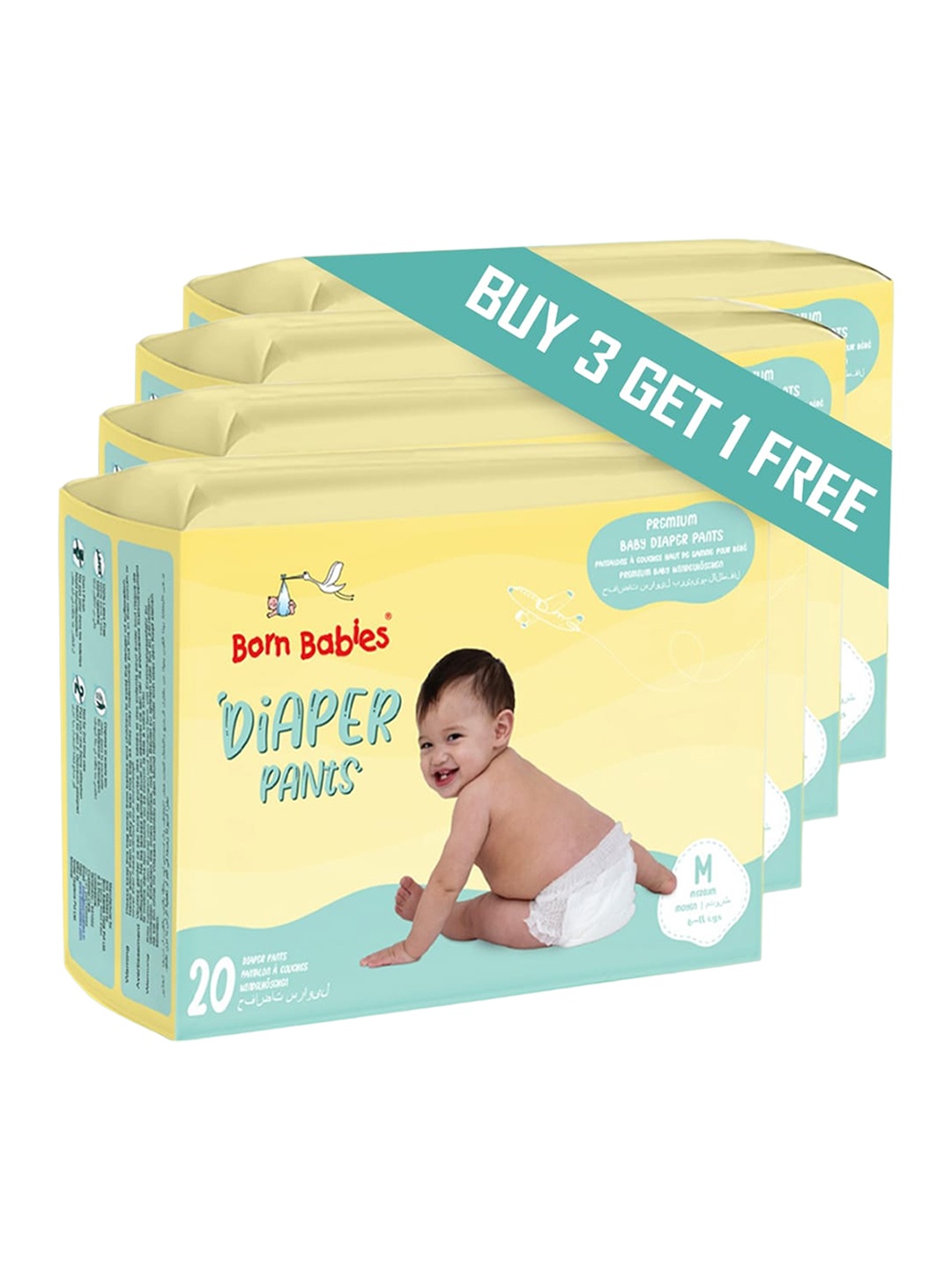 

Born Babies 4-Pcs Three Layer Leakage Protection Diaper Pants - 80 Pieces, Yellow