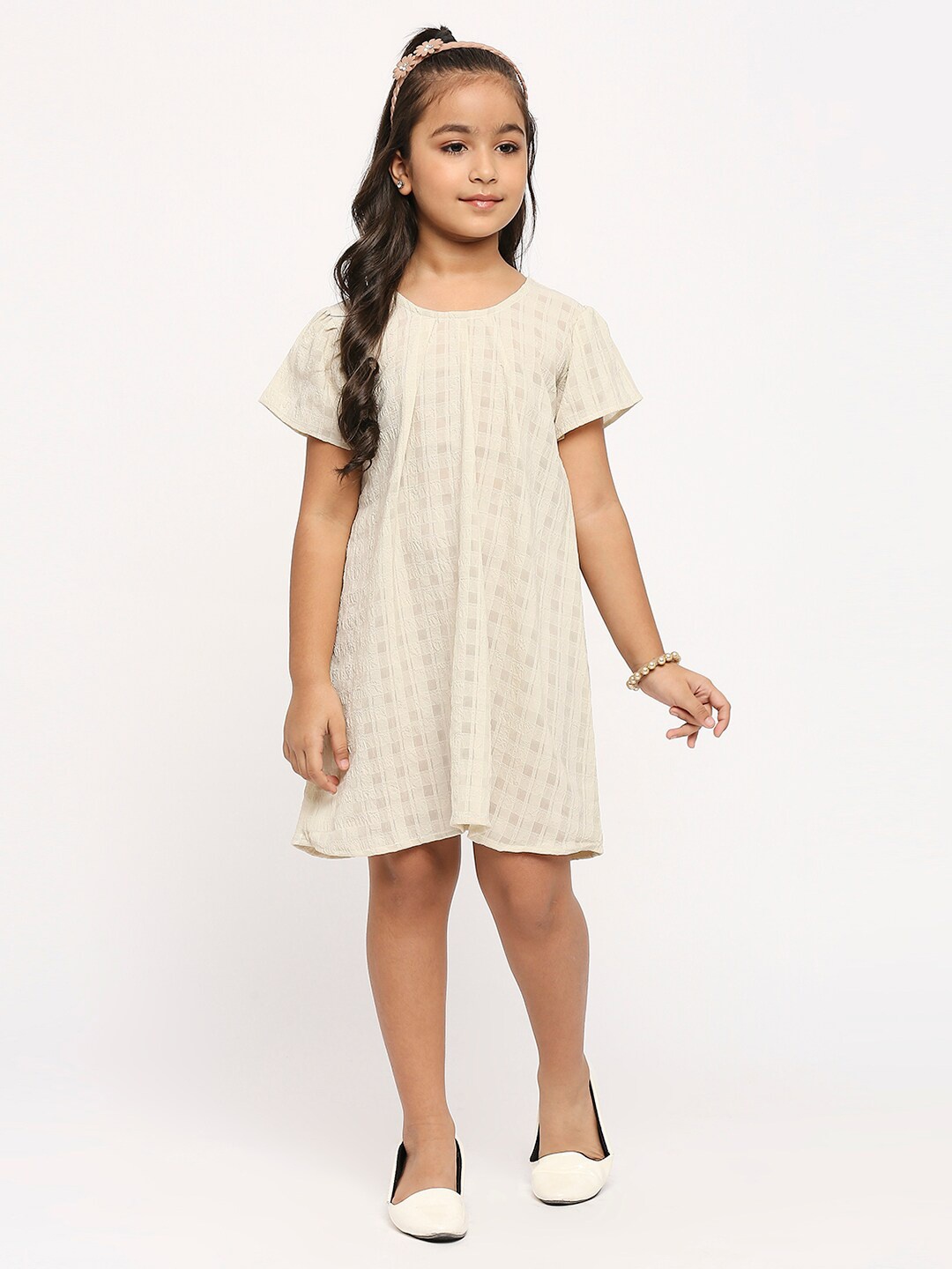 

GUFRINA Girls Checked A-Line Dress, Cream