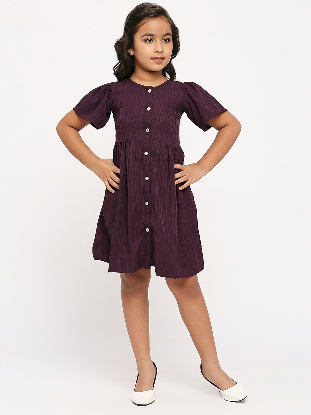 

GUFRINA Girls Self Design A-Line Dress, Burgundy