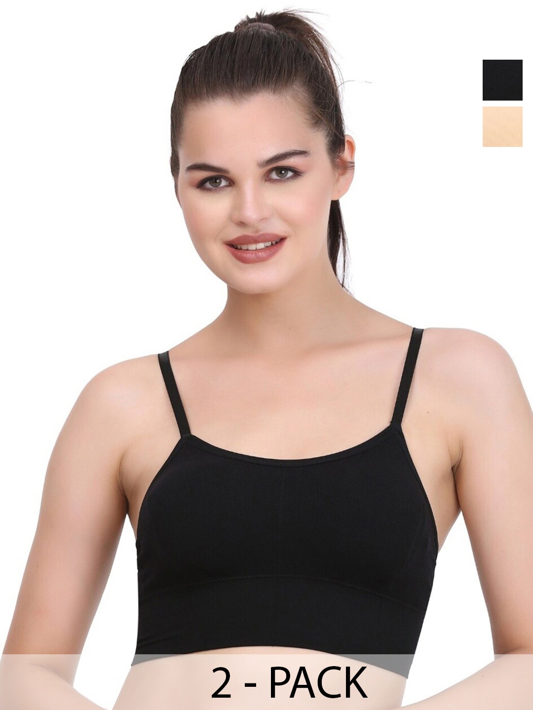 

UNDER 1000 Pack Of 2 Full Coverage Lightly Padded Organic Cotton T-shirt Bra, Black