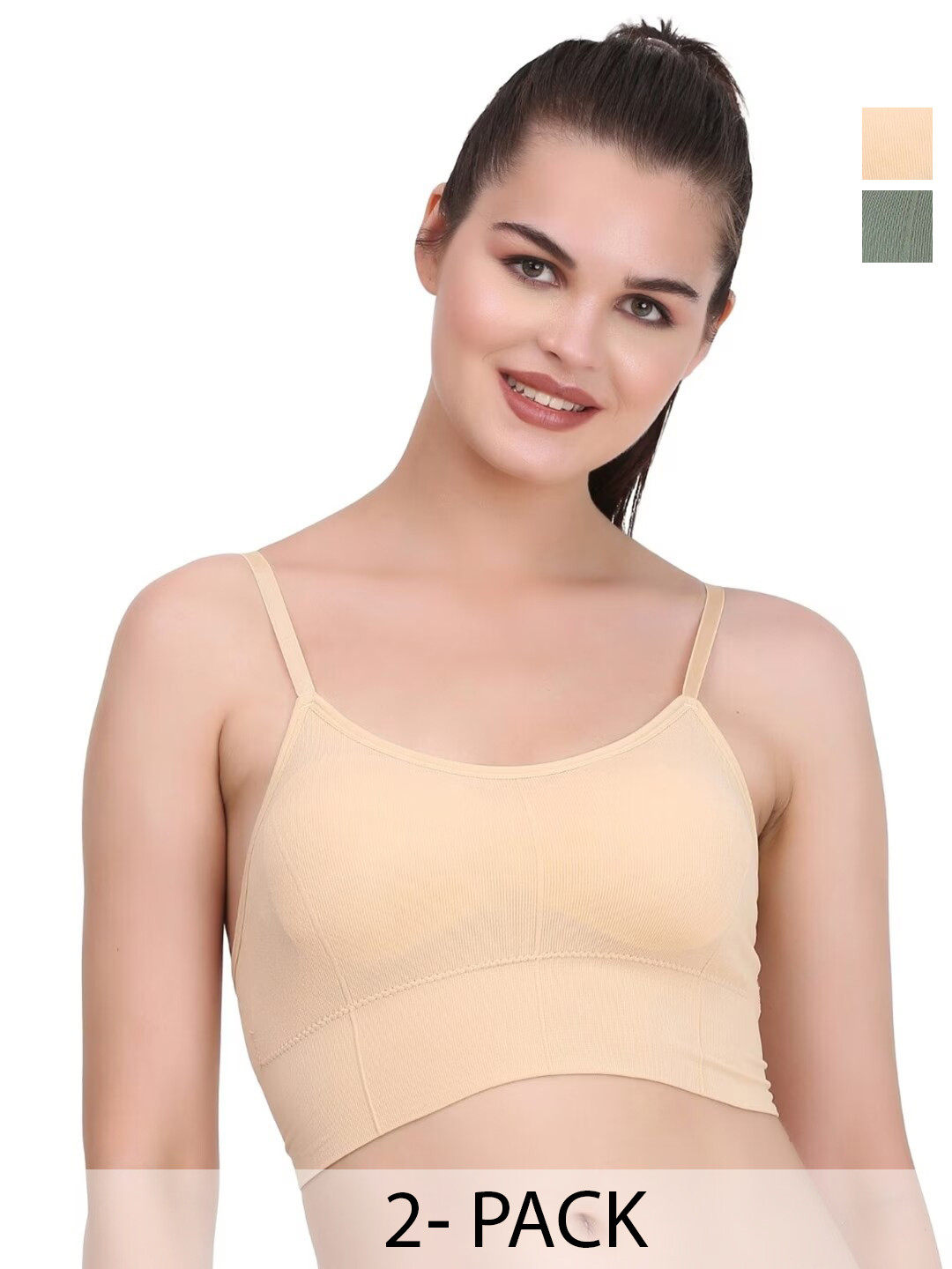 

UNDER 1000 Pack Of 2 Lightly Padded Rapid-Dry Organic Cotton T-Shirt Bra - All Day Comfort, Green