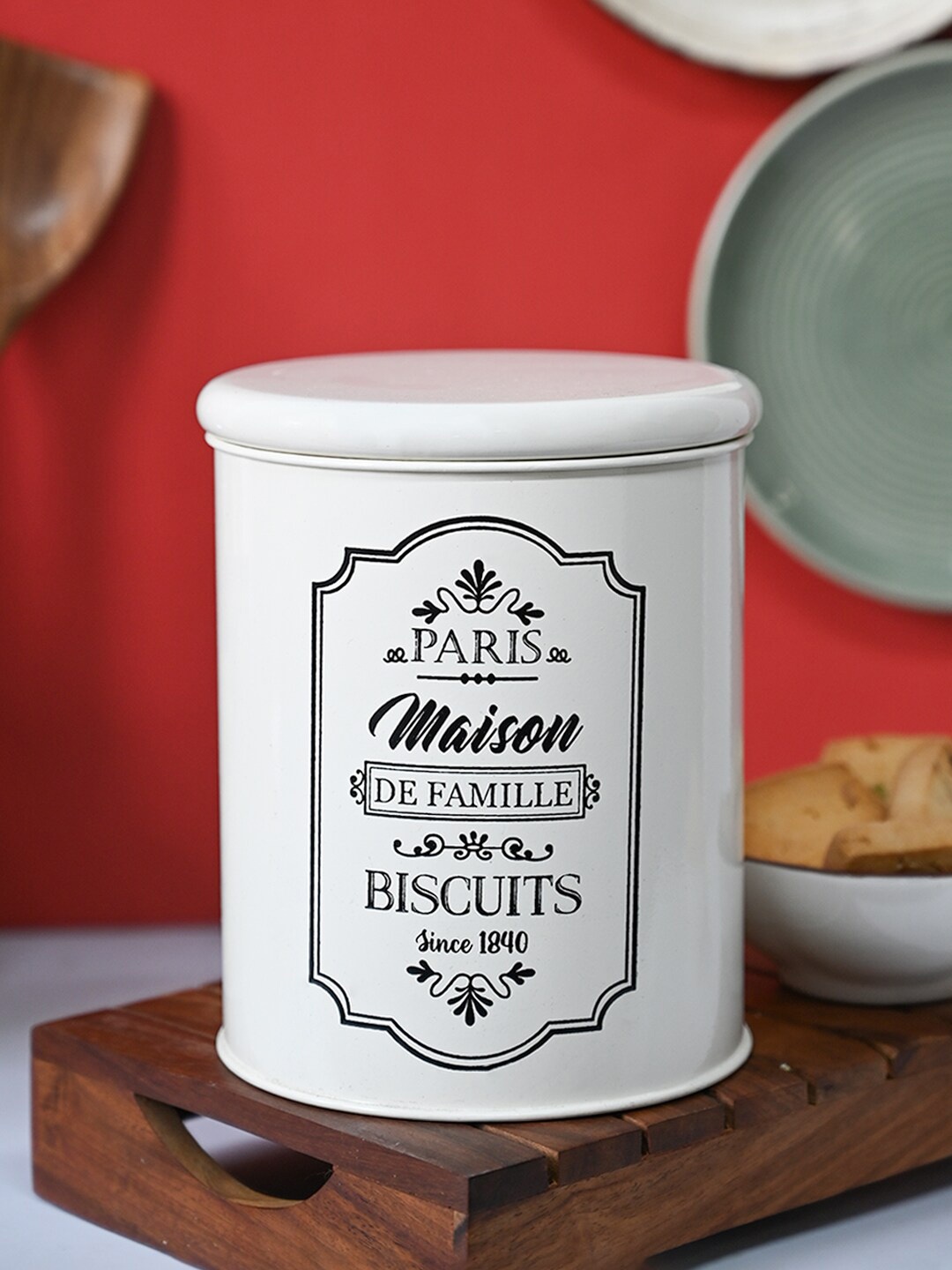 

MARKET99 White Metal Biscuit Jar 1700 ml, Green