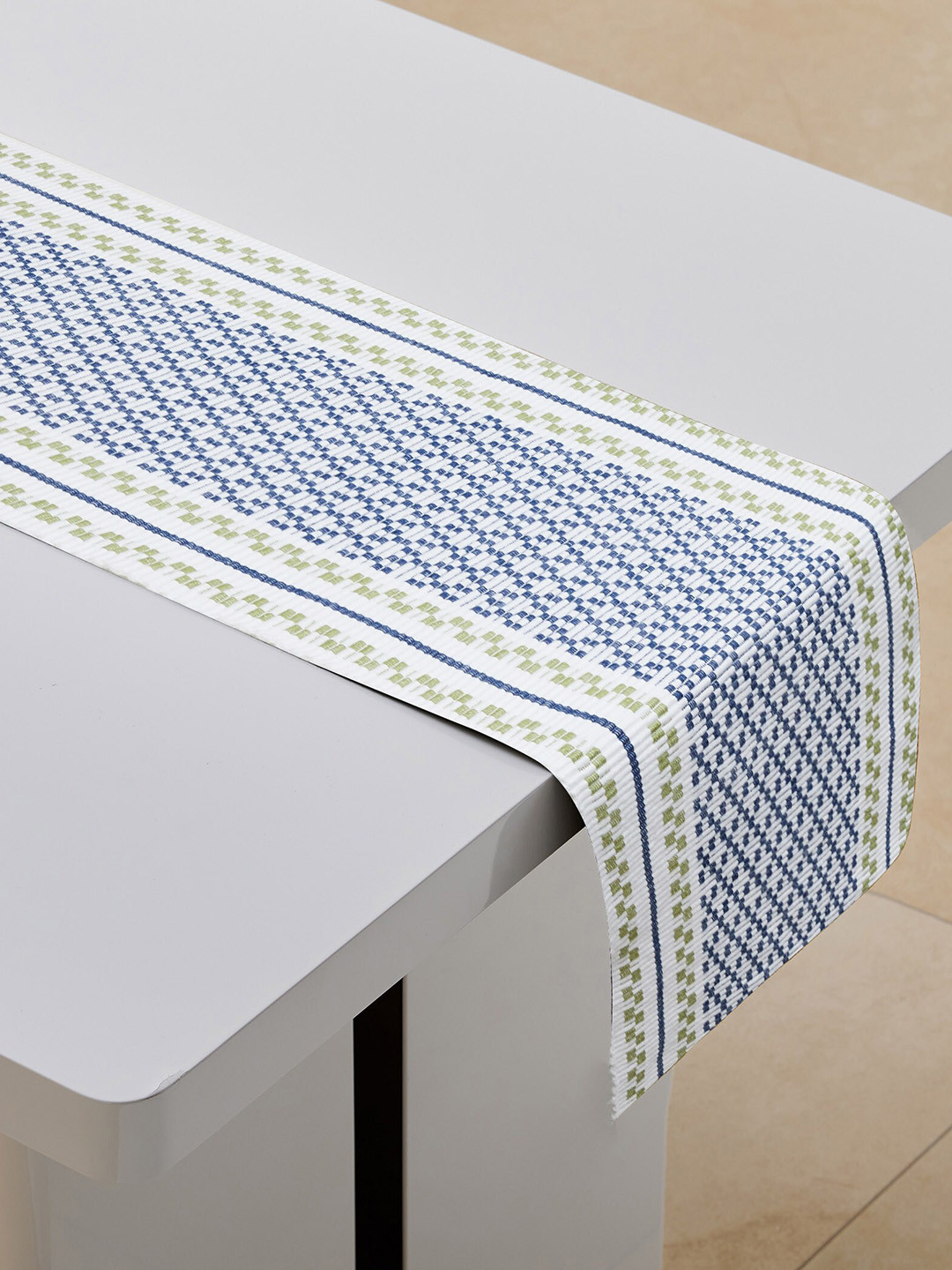 

Home Centre White & Blue Drake Botanica Printed Cotton Table Runner