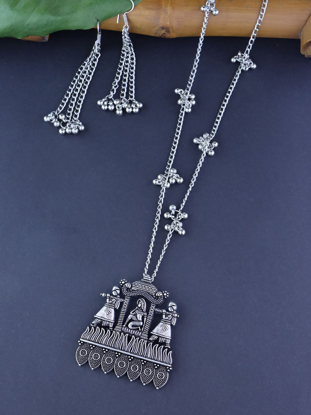 

I Jewels Silver-Plated Boho Chain Pendant Long Necklace Necklace & Earrings