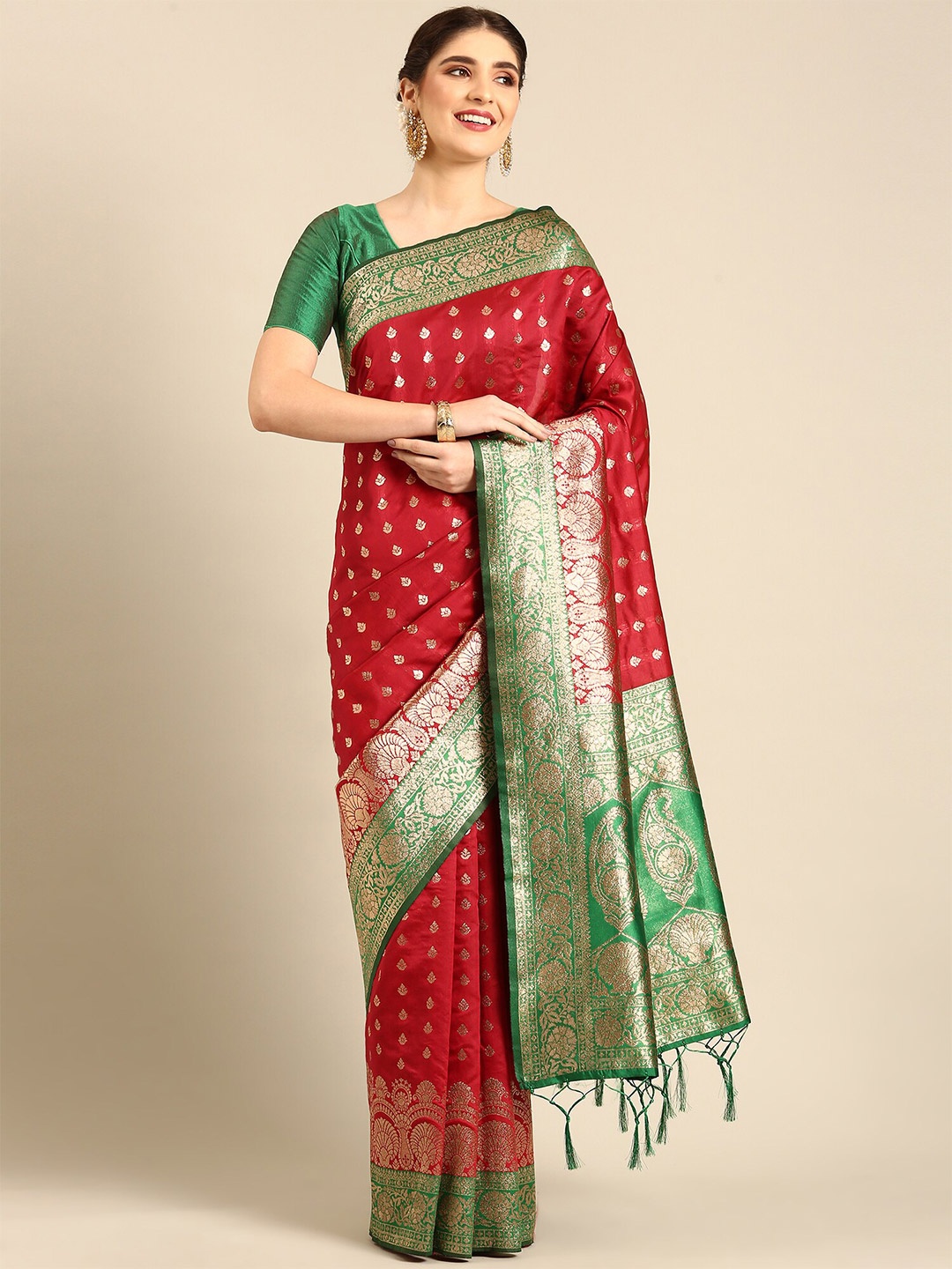 

Stylefables Ethnic Motif Woven Design Zari Saree, Red