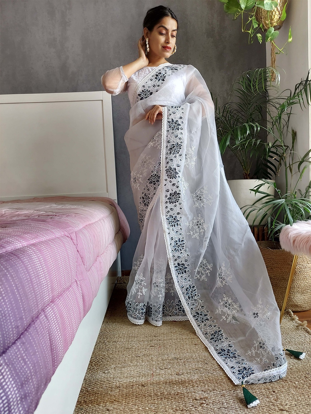 

Stylefables Ethnic Motifs Embroidered Saree, White