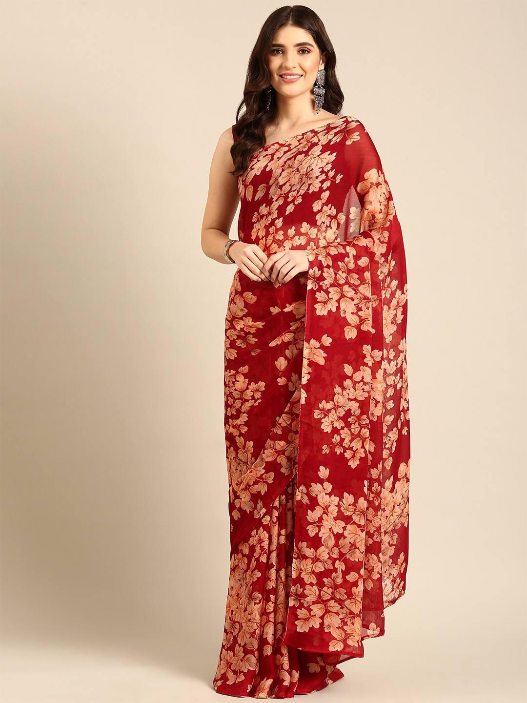 

Stylefables Floral Printed Saree, Maroon
