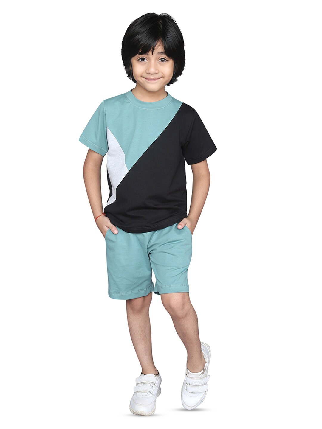 

ZIP ZAP ZOOP Boys Colourblocked T-Shirt With Shorts, Grey