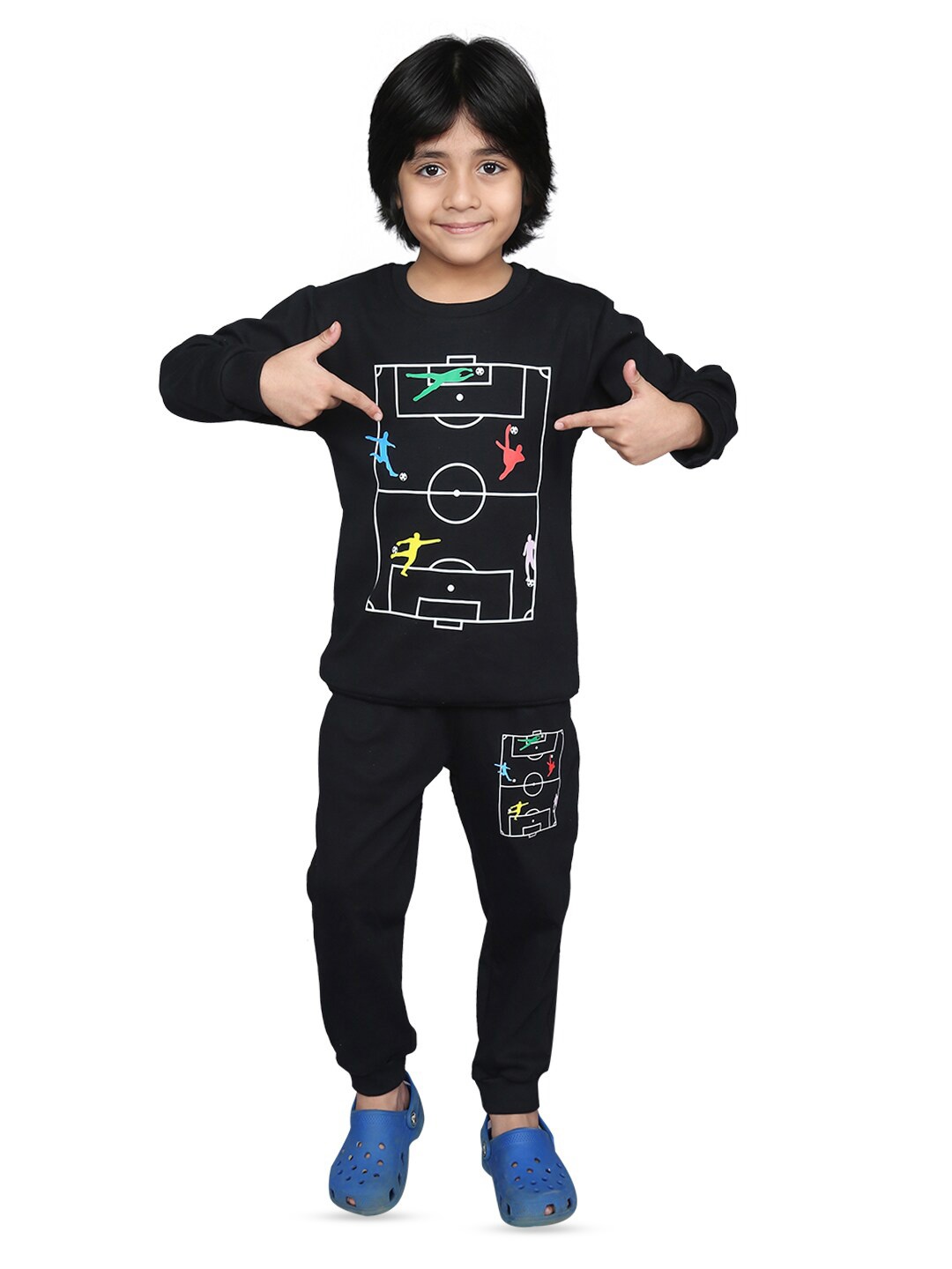 

ZIP ZAP ZOOP Boys Graphic Printed Pure Cotton T-shirt with Trousers, Black