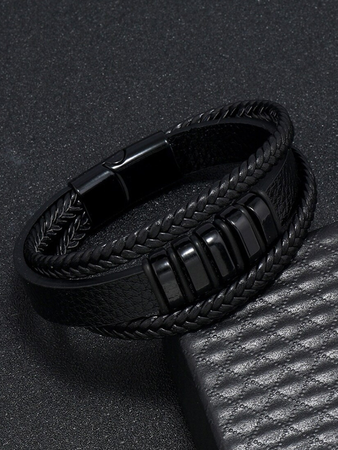 

The Roadster Lifestyle Co. Men Leather Multistrand Bracelet, Black