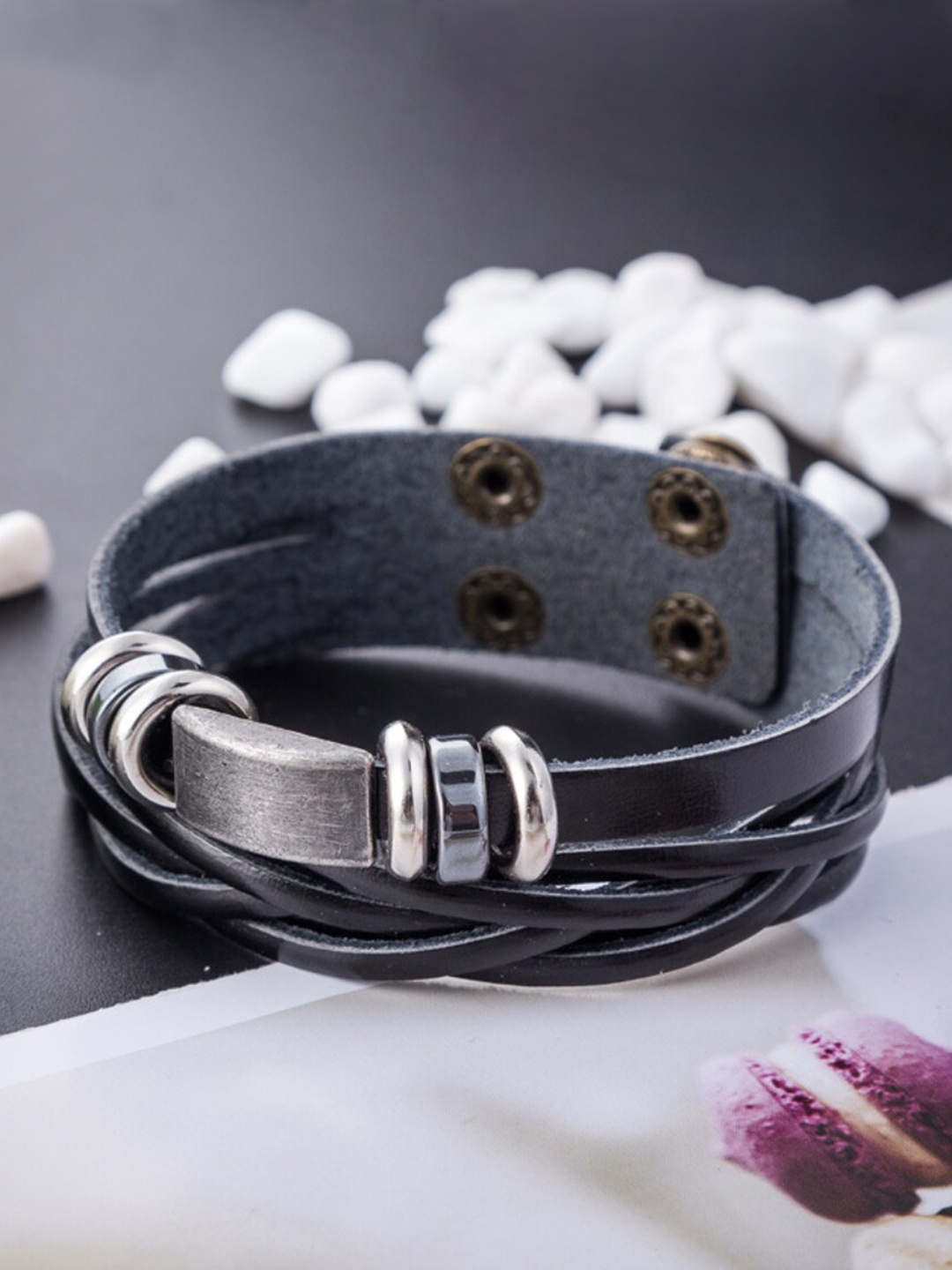 

The Roadster Lifestyle Co. Men Black Labanki Steel Band Bracelet