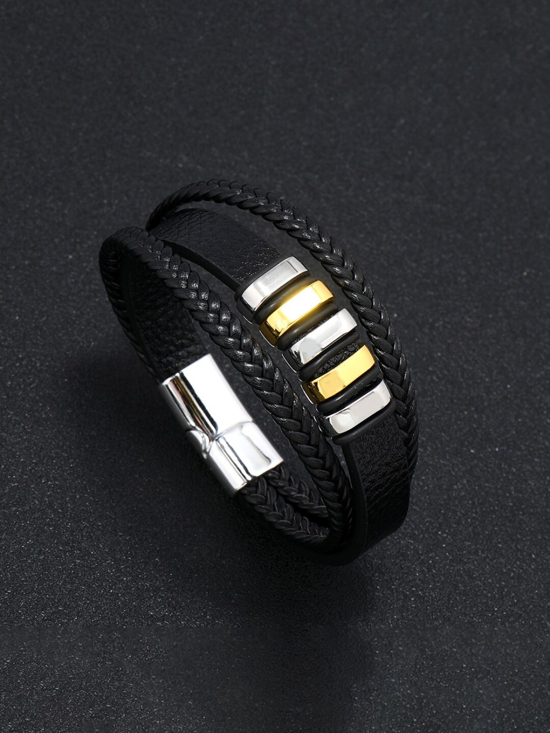 

The Roadster Lifestyle Co. Men Black Leather Braided Multistrand Bracelet