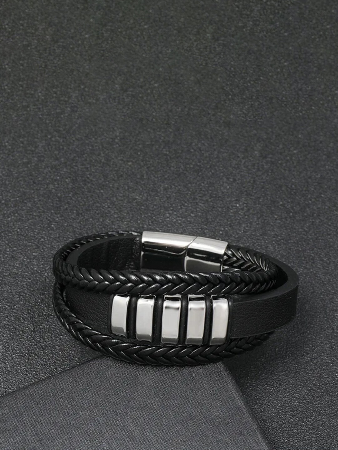 

The Roadster Lifestyle Co. Men Leather Band Bracelet, Black