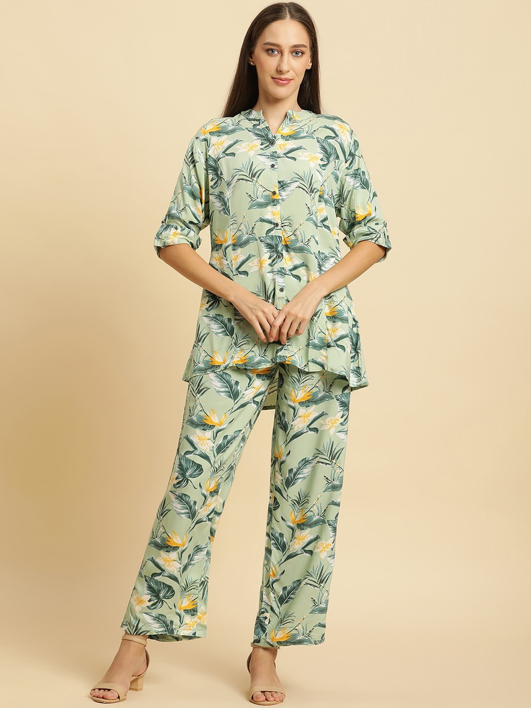 

Kannan Floral Printed Tunic & Trouser, Sea green