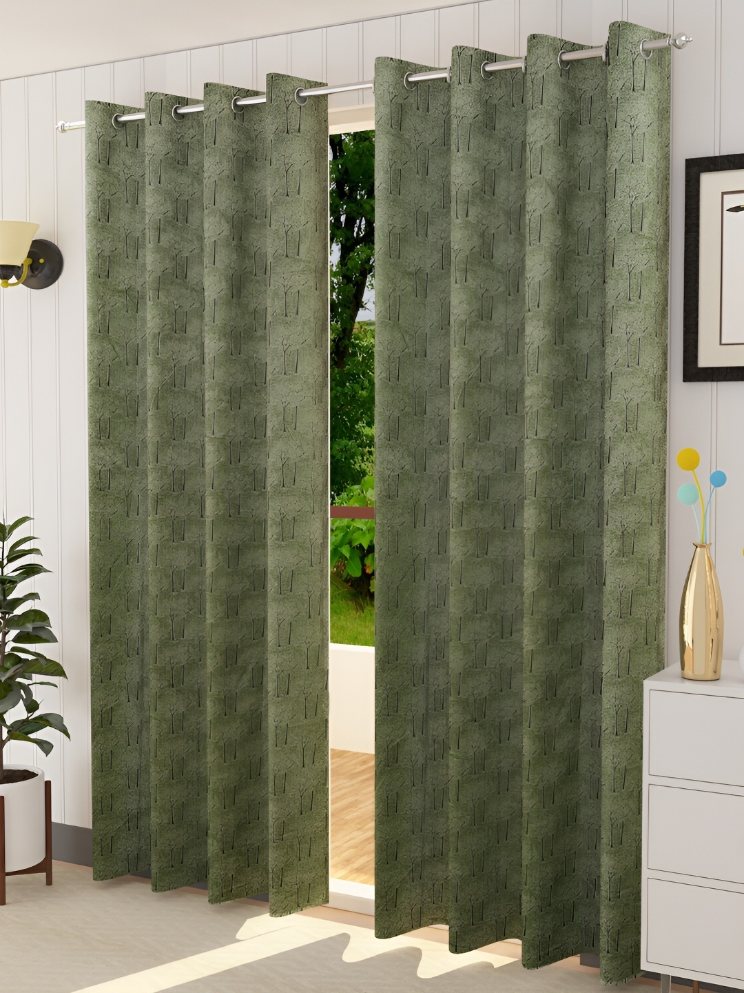 

Galaxy Home Decor Green 2 Pieces Velvet Room Darkening Eyelets Window Curtains