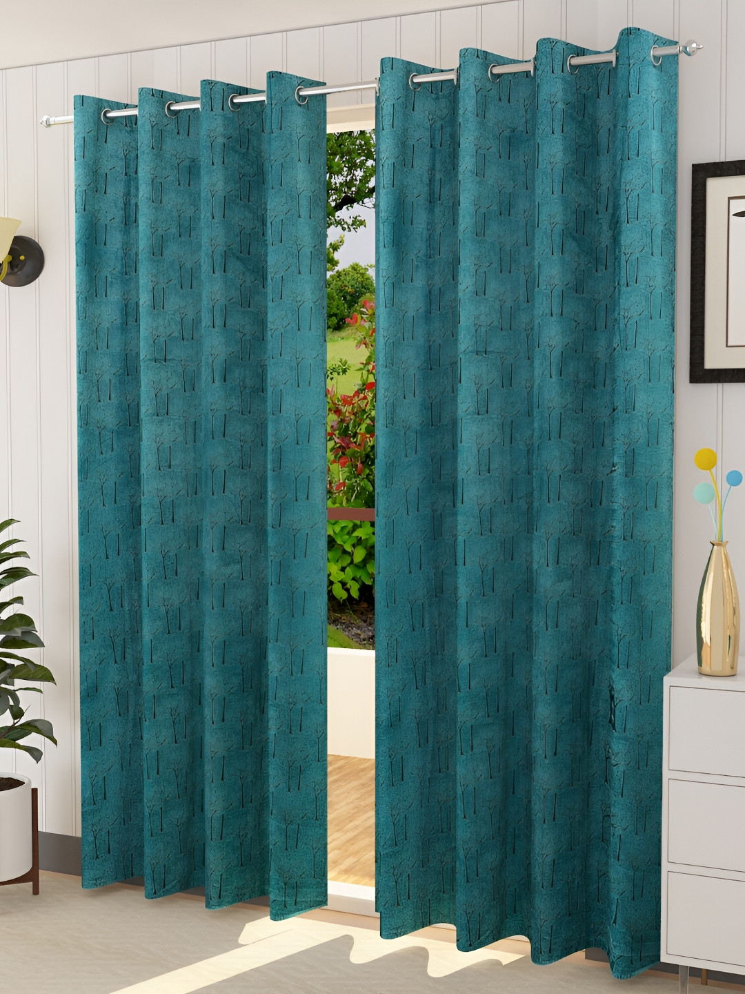 

Galaxy Home Decor Teal 2 Pieces Velvet Room Darkening Eyelets Window Curtains