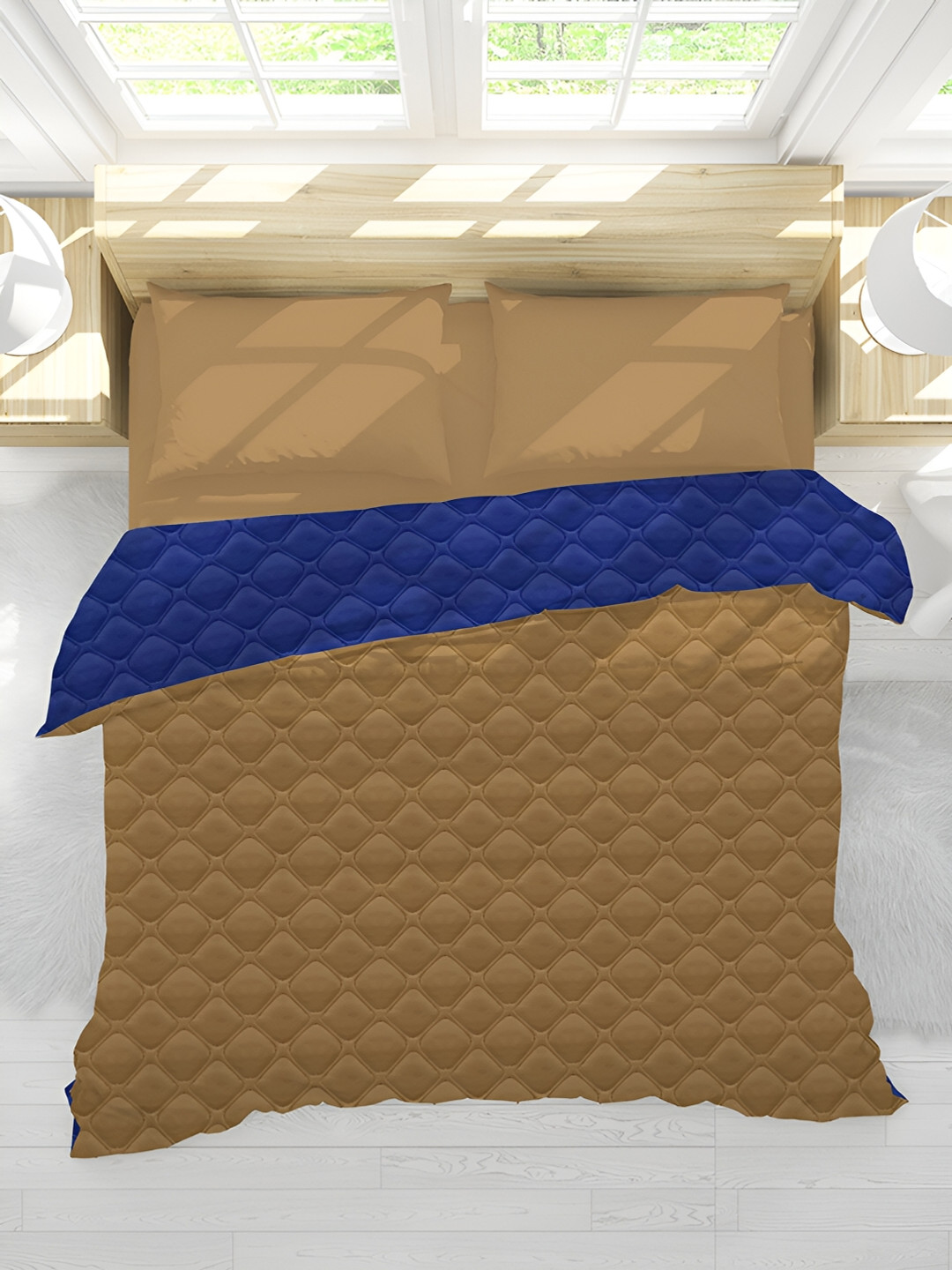 

Sassoon Navy Blue & Brown Geometric Mild Winter 150 GSM Double Bed Reversible Quilt