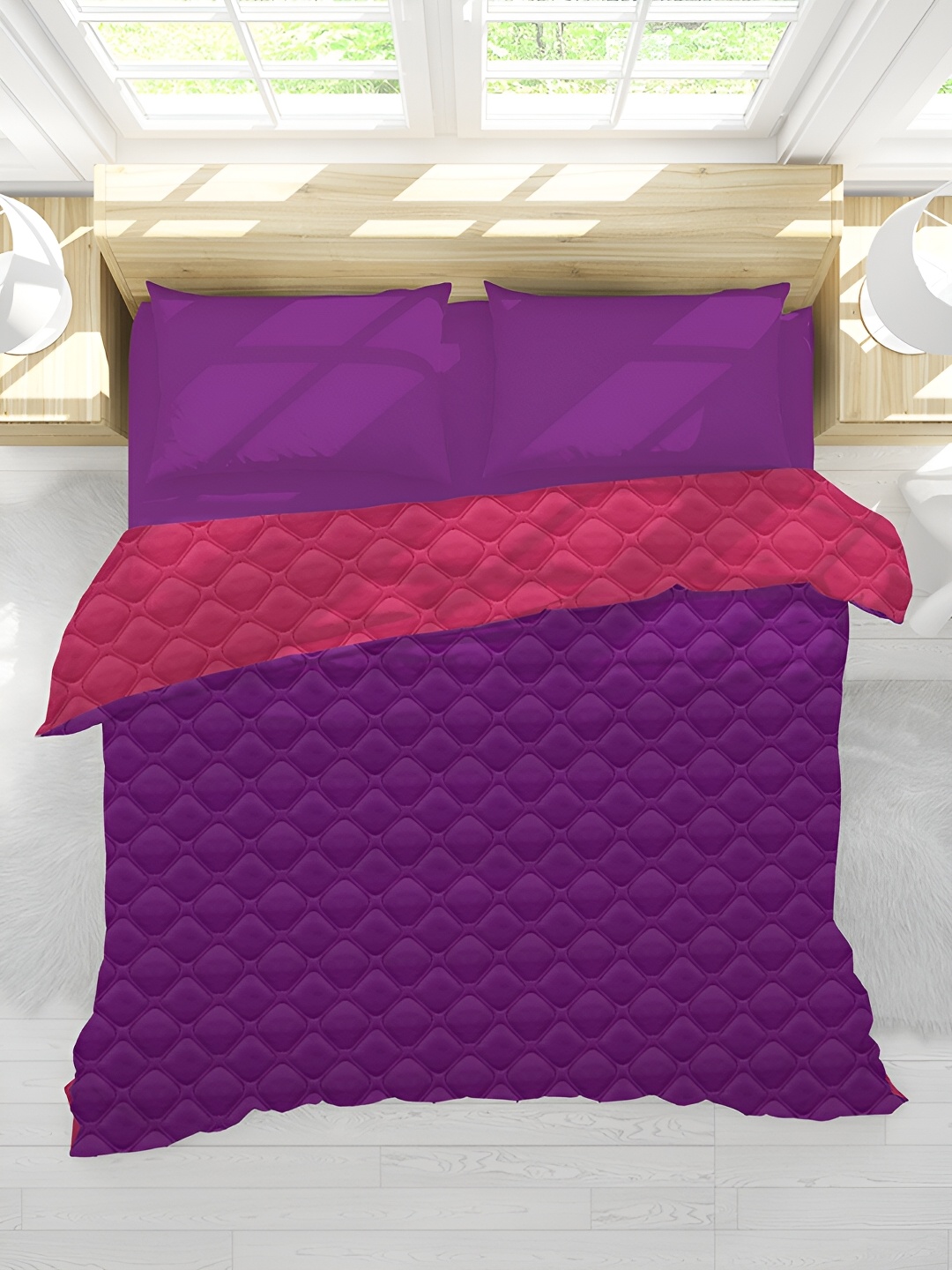 

Sassoon Purple & Pink Geometric Mild Winter 150 GSM Double Bed Reversible Quilt