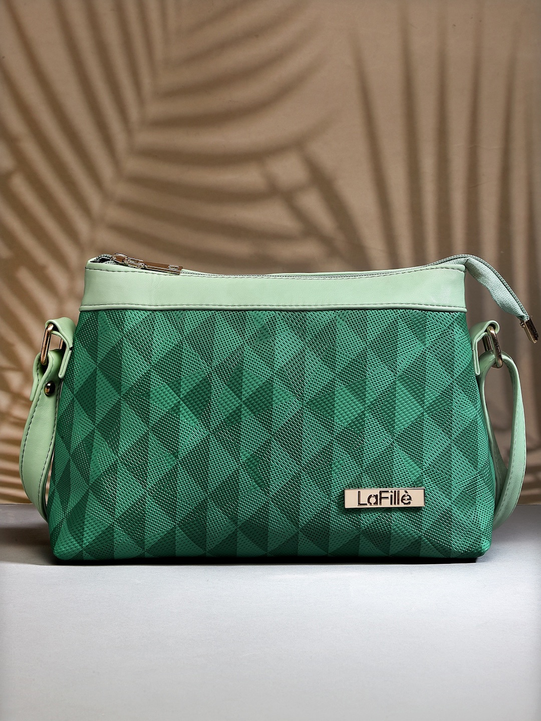 

LaFille Geometric Printed Structured Sling Bag, Green
