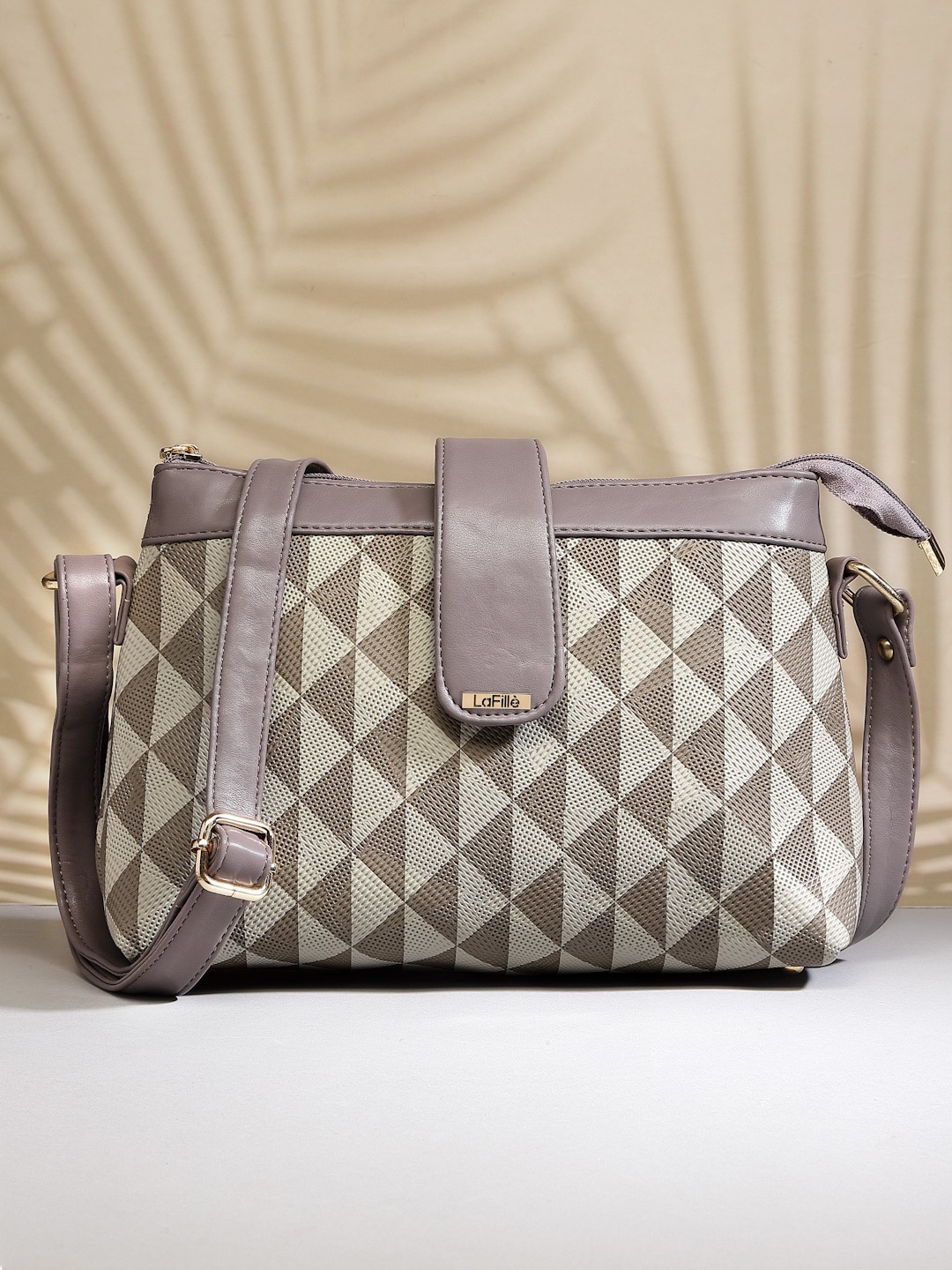 

LaFille Geometric Printed Sling Bag, Khaki