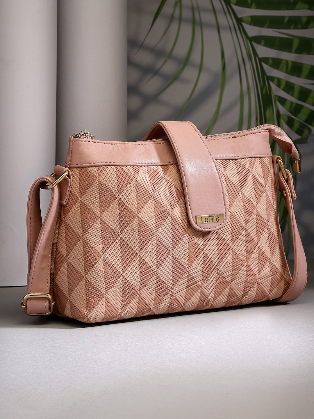 

LaFille Geometric Printed Sling Bag, Peach