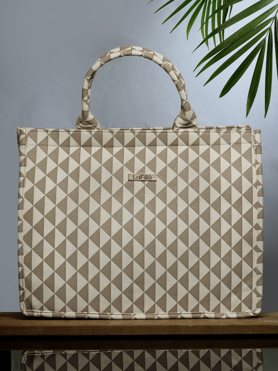 

LaFille Geometric Printed Structured Handheld Bag, Cream