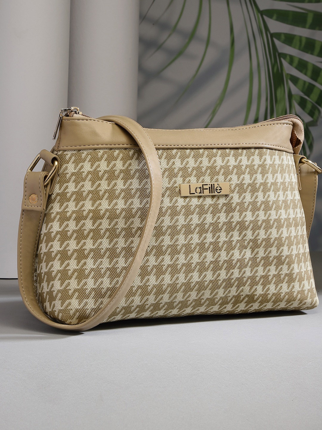 

LaFille Geometric Printed Sling Bag, Cream