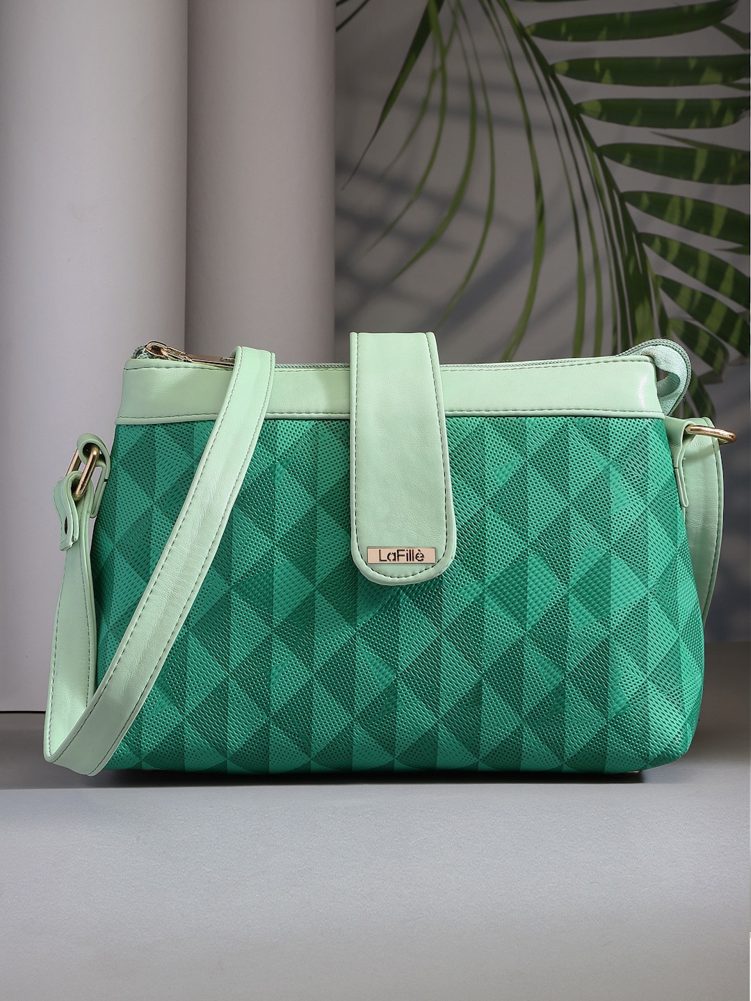 

LaFille Geometric Printed Structured Sling Bag, Sea green