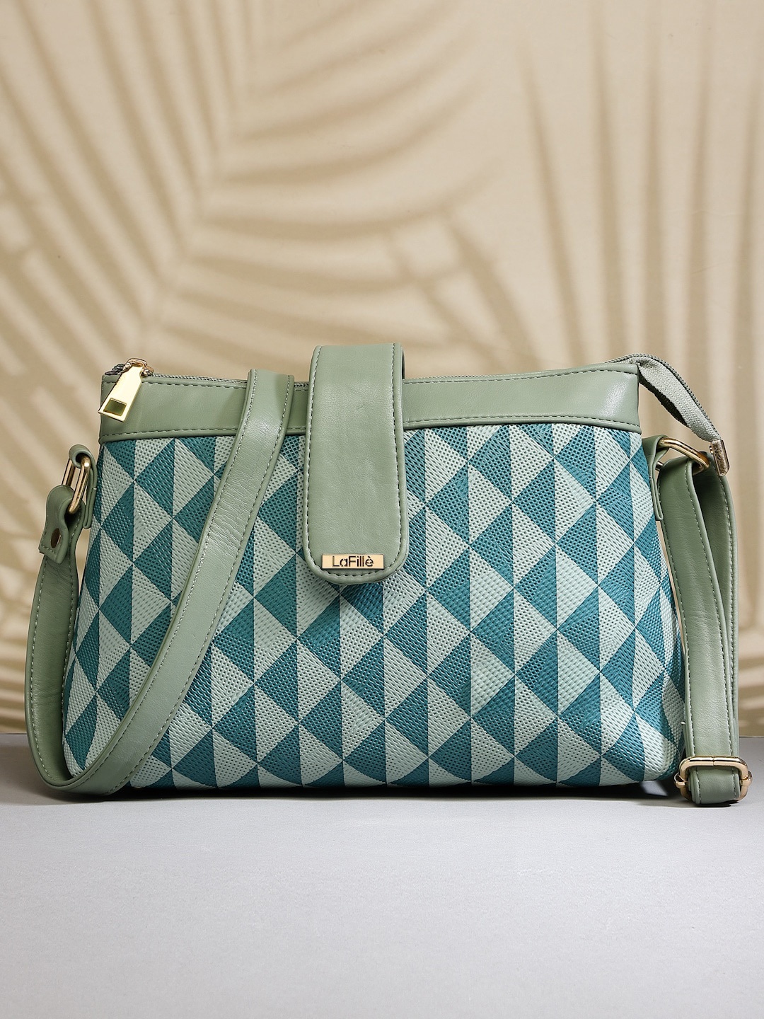 

LaFille Geometric Printed Structured Sling Bag, Blue