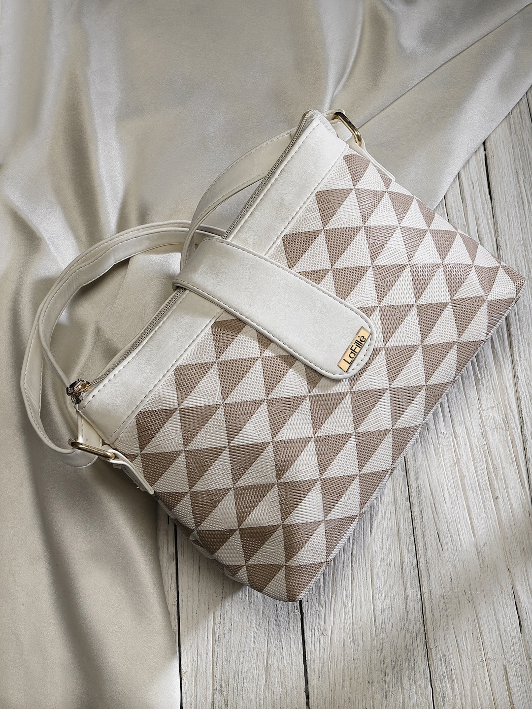 

LaFille Geometric Printed Sling Bag, Beige