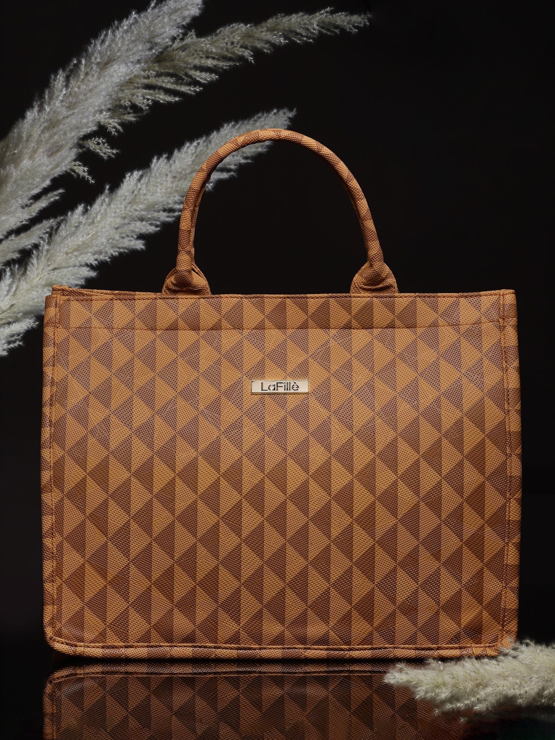 

LaFille Geometric Printed Structured Tote Bag, Tan