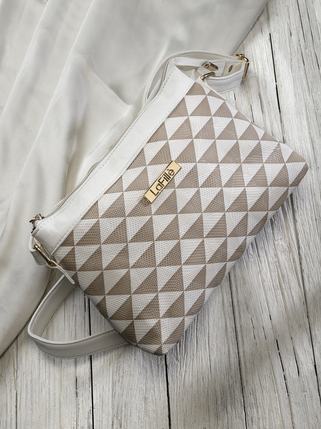 

LaFille Geometric Printed Sling Bag, Beige