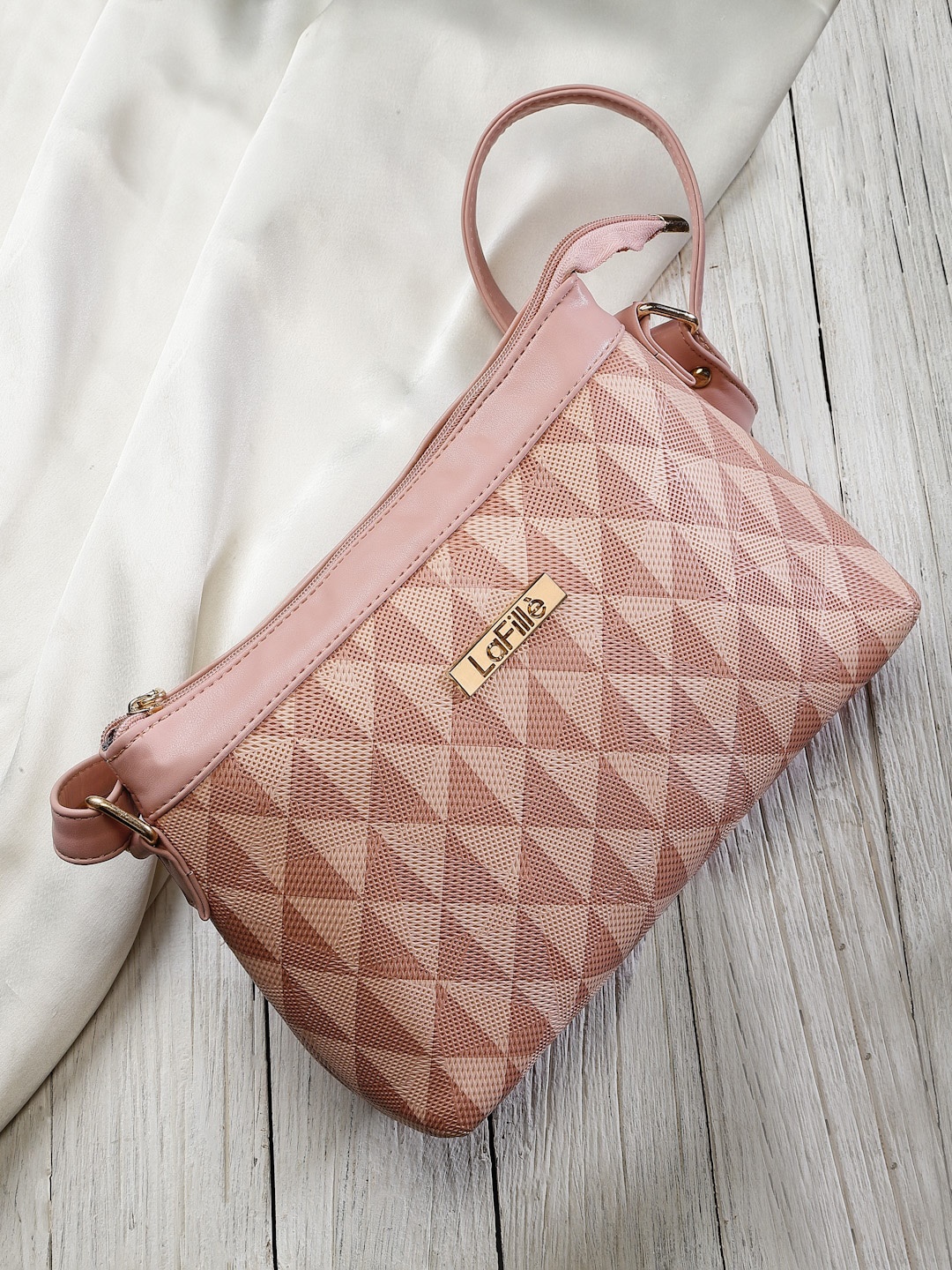 

LaFille Checked Structured Sling Bag, Peach