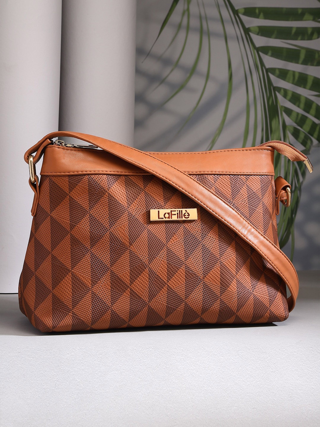 

LaFille Geometric Printed Sling Bag, Brown