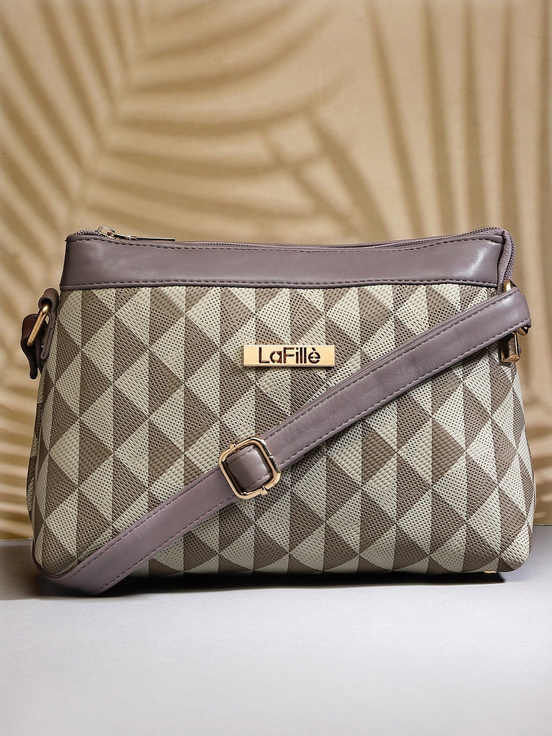 

LaFille Geometric Printed Structured Sling Bag, Khaki