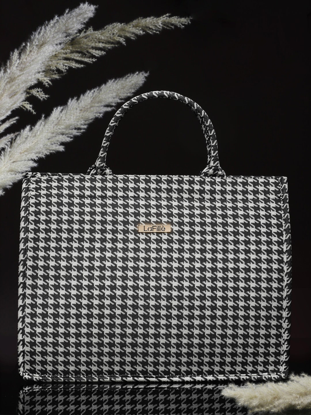 

LaFille Geometric Printed Oversized Handheld Bag, Black