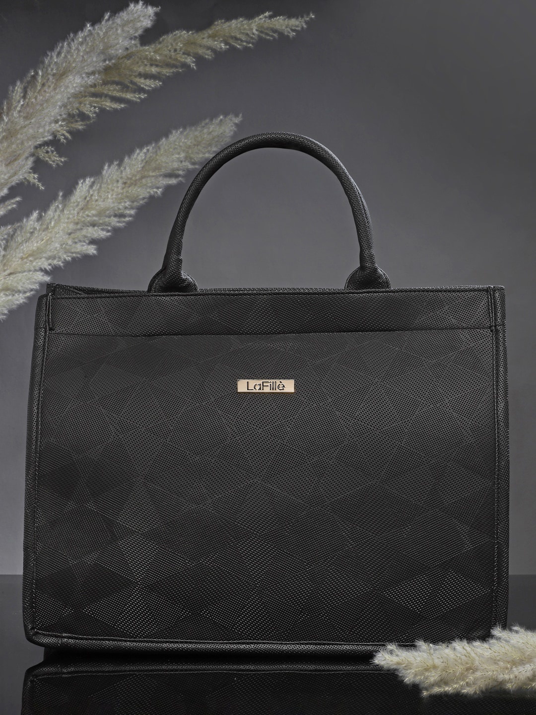 

LaFille Geometric Printed Oversized Handheld Bag, Black