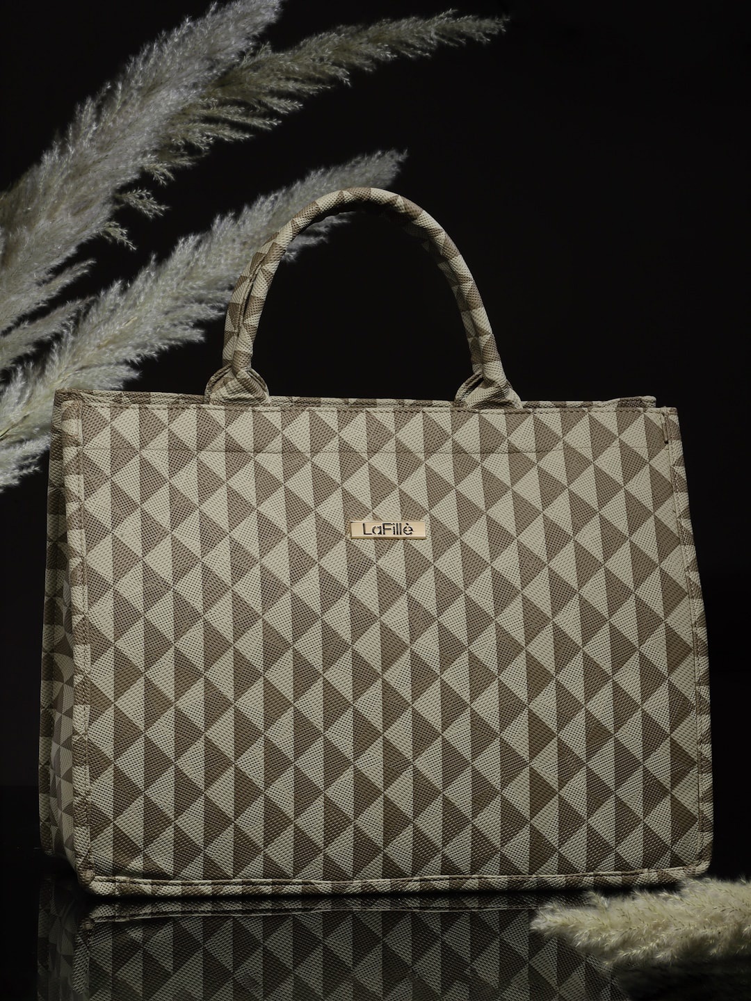 

LaFille Geometric Printed Oversized Handheld Bag, Khaki