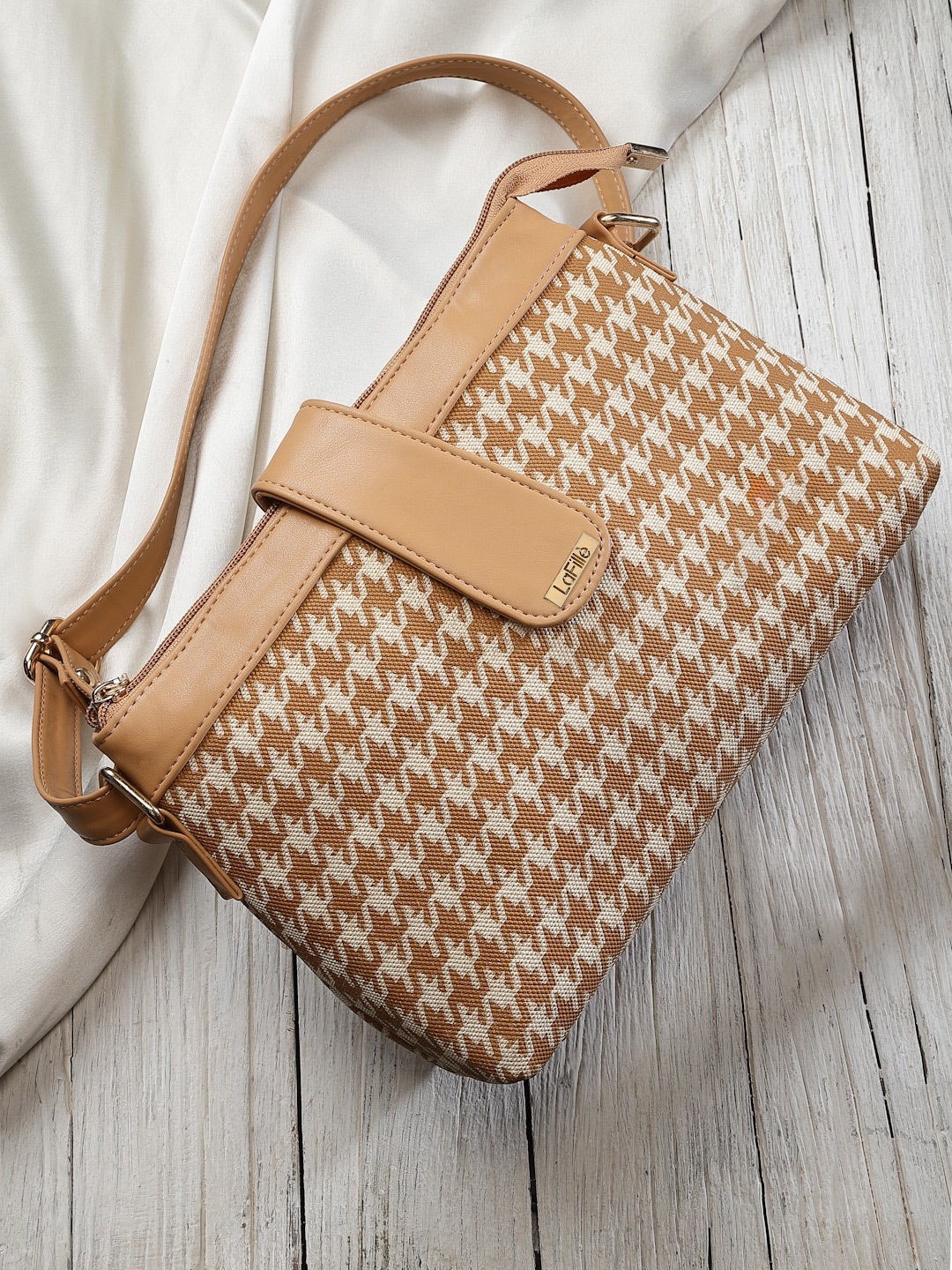 

LaFille Checked Structured Sling Bag, Beige