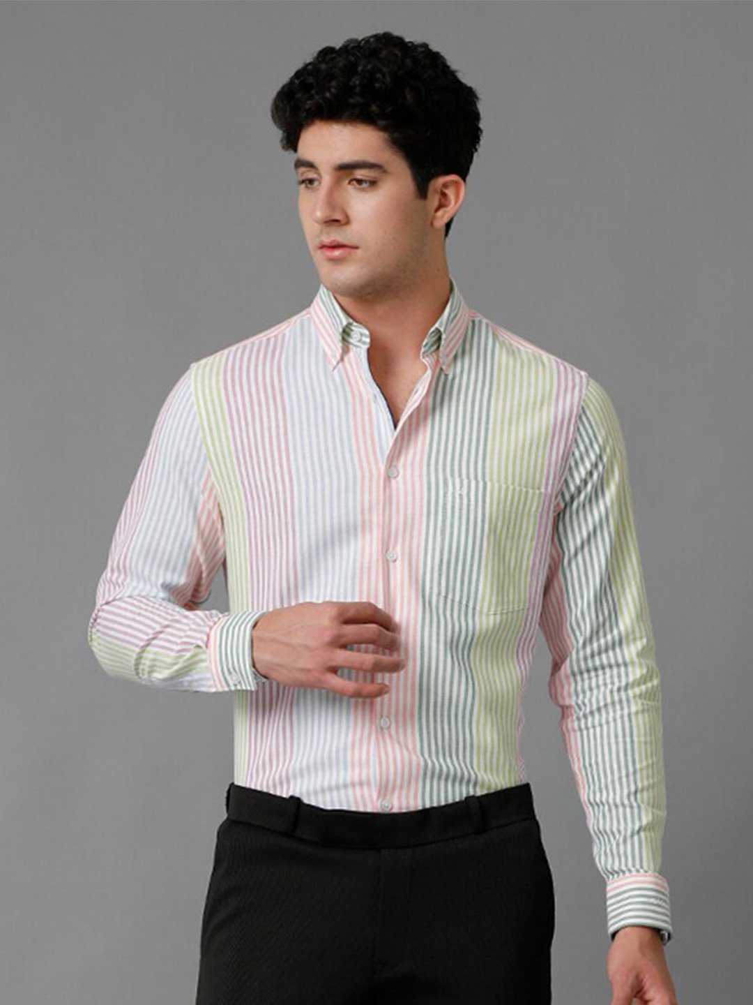

Aldeno India Slim Fit Striped Pure Cotton Casual Shirt, White