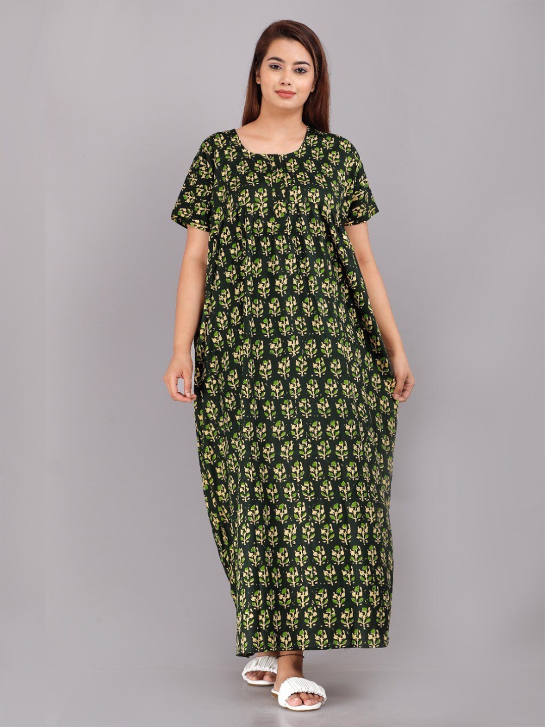 

JVSP FASHION Floral Printed Maxi Nightdress, Green