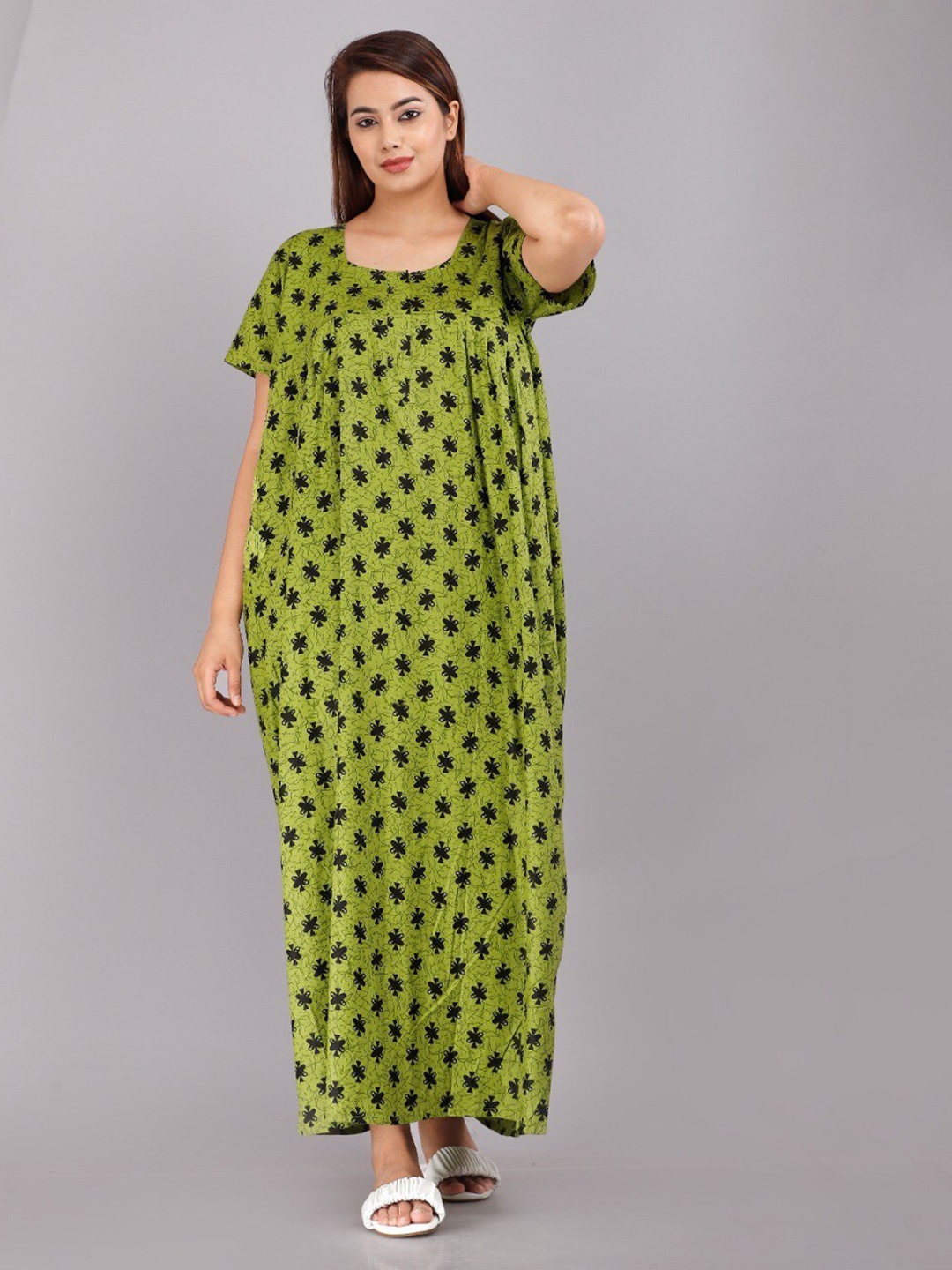 

JVSP FASHION Floral Printed Maxi Nightdress, Green