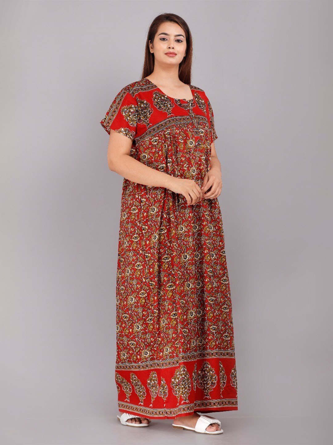 

JVSP FASHION Floral Printed Cotton Maxi Nightdress, Red