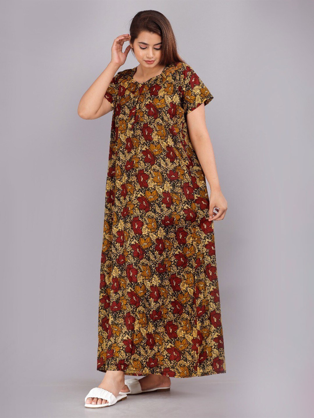 

JVSP FASHION Floral Printed Maxi Nightdress, Gold