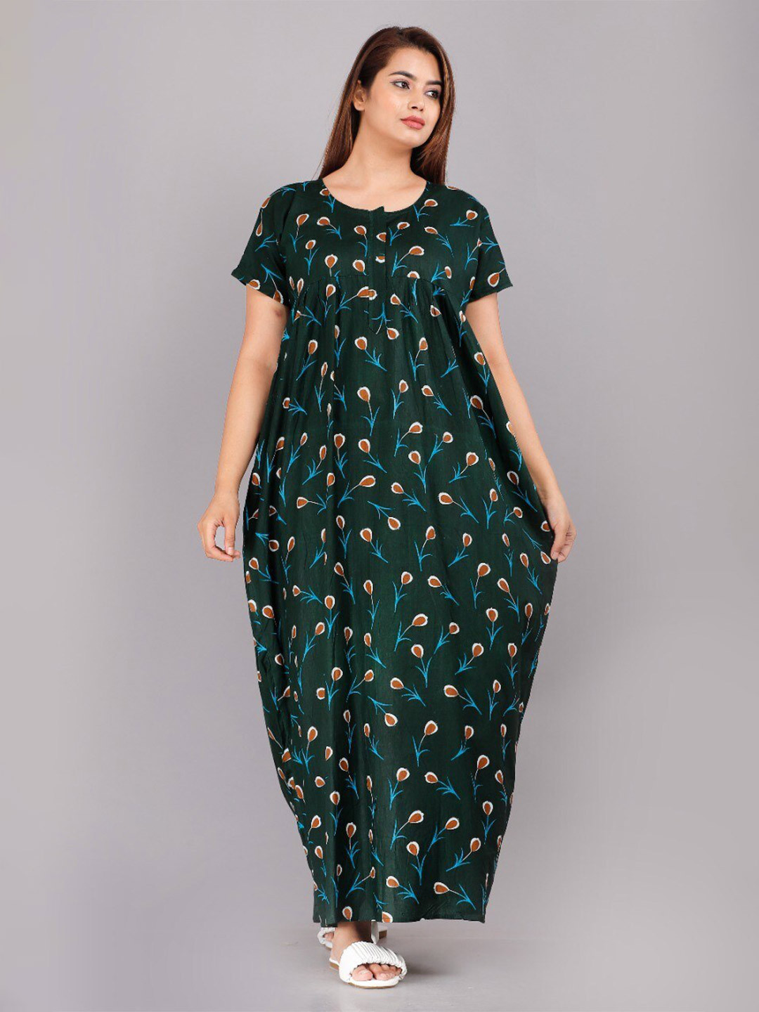 

JVSP FASHION Floral Printed Maxi Nightdress, Green