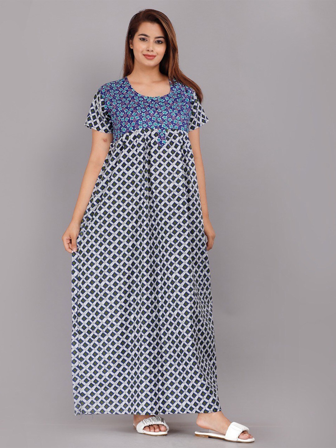 

JVSP FASHION Floral Printed Maxi Nightdress, Blue