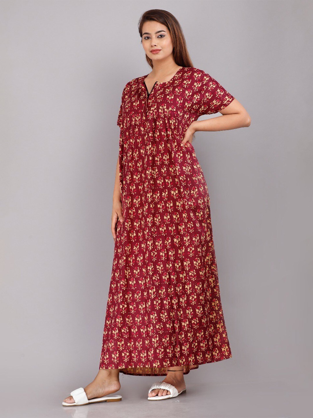 

JVSP FASHION Floral Printed Maxi Nightdress, Maroon